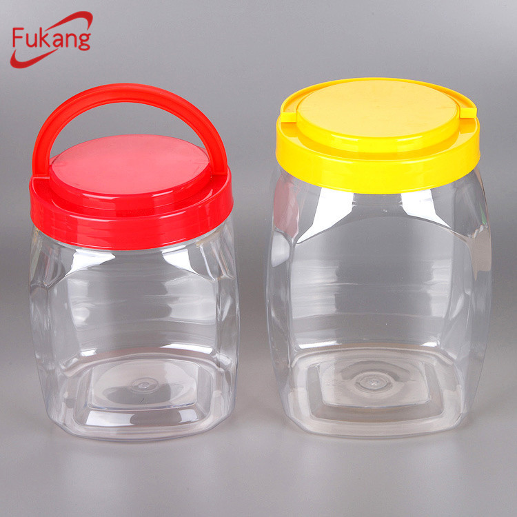 1.8 Liter Large Empty Clear PET Plastic Gift Storage Jar Box Packaging Cartoon Toy With Yellow Handle Lid