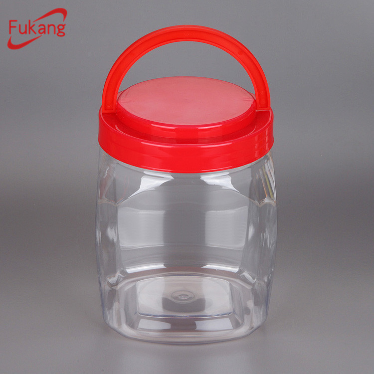 red square PET jar with handle,transparent food grade jar,1800ml plastic candy jar wholesale