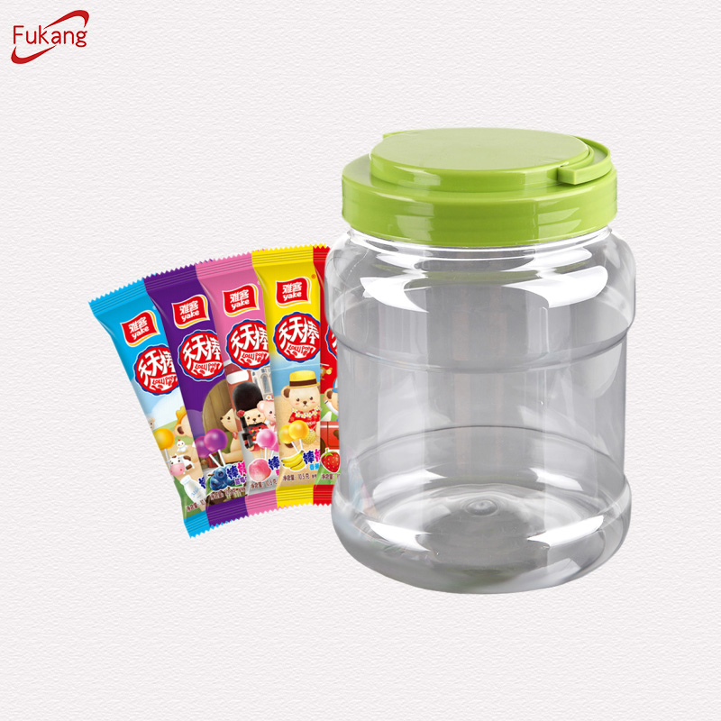 large 2500ml plastic toy candy container with handle lid,round PET cheap candy containers 2.5L