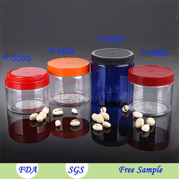 Wholesale 300ml 300cc PET plastic clear toy jar with handle cap