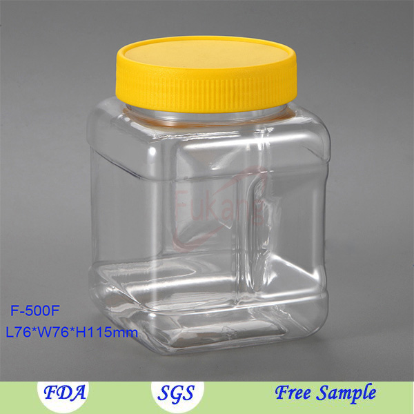 Promotion 500ml square food grade PET plastic food jar