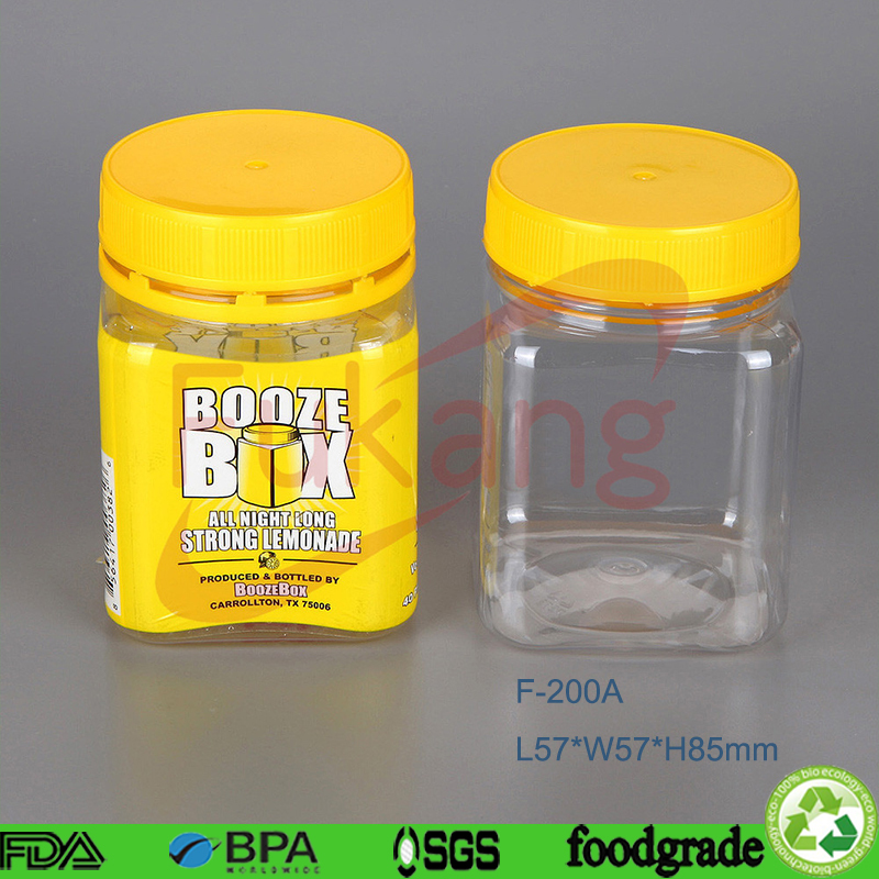 Custom design square 200ml clear PET plastic peanut butter jar