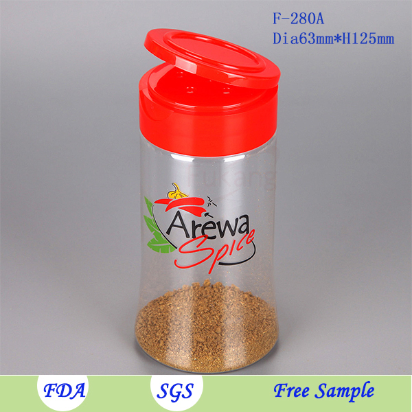 7oz Clear PET plastic spicy salt and pepper spice shaker jar with sift lid for plastic spice jars manufacturer