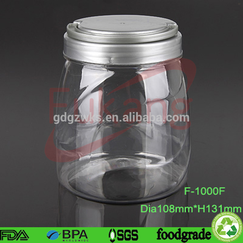 1L round plastic jar pet food bottoles plastic mason jar