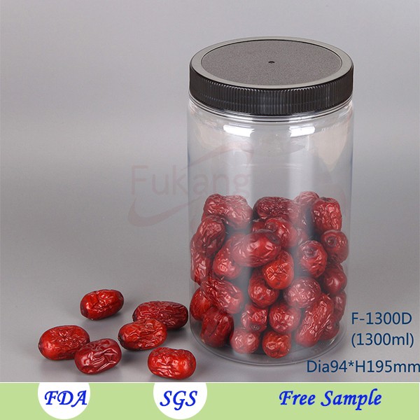 1300ml plastic manufacturer jam jar food grade,round big PET clear food jar 44oz