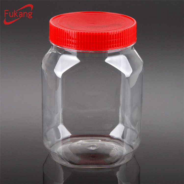 1 liter clear plastic pickle containers, square airless plastic snack jars, large plastic food packaging wholesale China