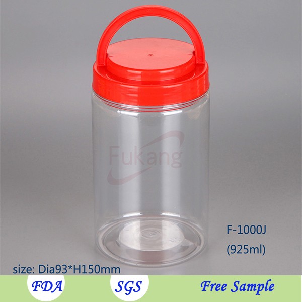 Large Plastic Candy Jars with Red Lids,Food Grade Straight Round Clear PET Tall Jars