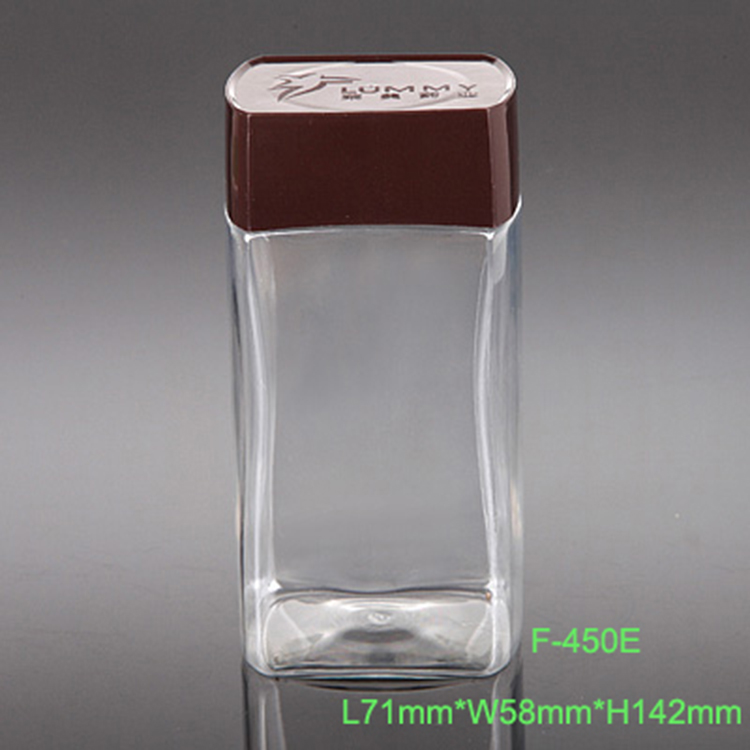450ml rectangle plastic coffee storage container,food grade PET plastic jar / clear bottle packing coffee bean