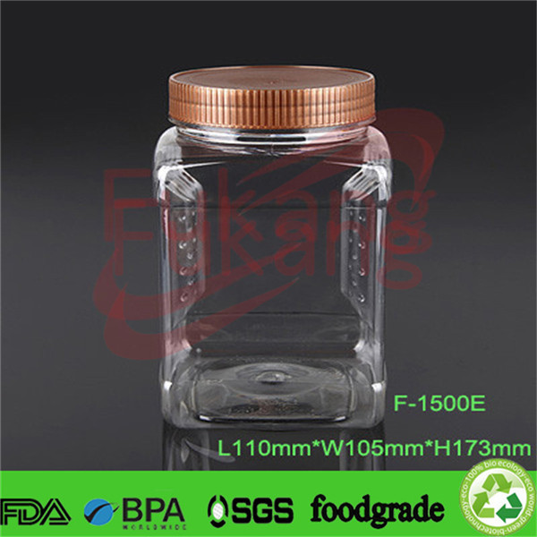 transparent 1500ml PET plastic novelty bottles with golden cap,1.5L PET triangular jar
