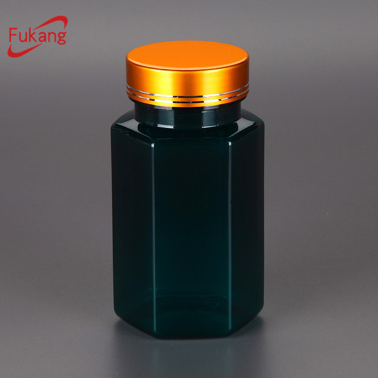 200ml hexagonal plastic drug/pharmaceutical bottle packaging pill, clear pill plastic bottle PET vitamin container aluminum cap