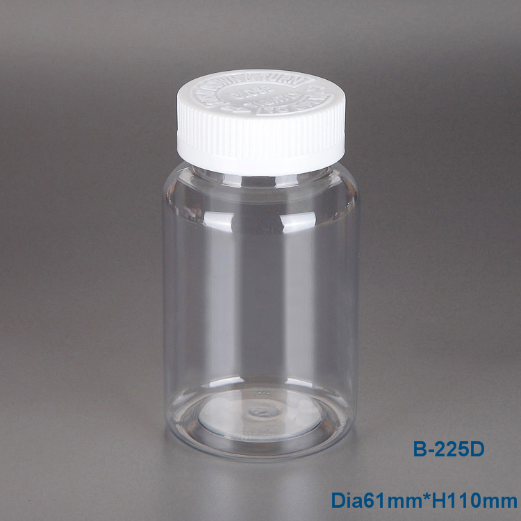 225cc round shape PET plastic medicine bottle capsules packaging bottle with PP screw top cap