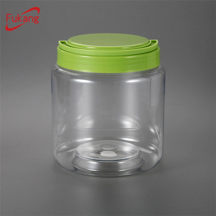 2000ml Transparent Plastic Jar PET Candy Jar For Food Packaging With Handle Cap
