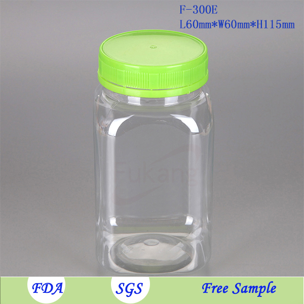 PET nut jar honey transparent square 18 oz pet plastic jar for packaging pickle food 350ml cookie and candy jar