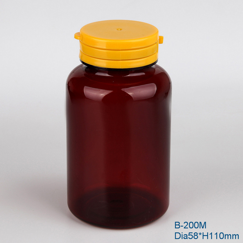 200cc transparent green plastic medicine bottle / PET container storage vitamin capsules with white tamper proof cap