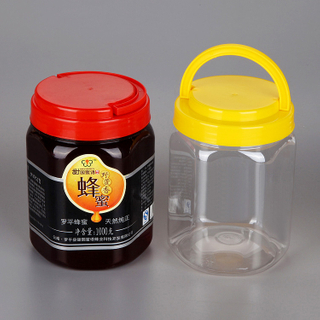 850cc 850ml FDA QS hex shape PET food plastic bottle/jar with lid, storage jar and candy container