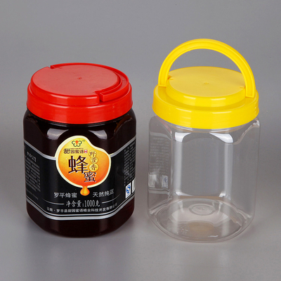 850cc 850ml FDA QS hex shape PET food plastic bottle/jar with lid, storage jar and candy container