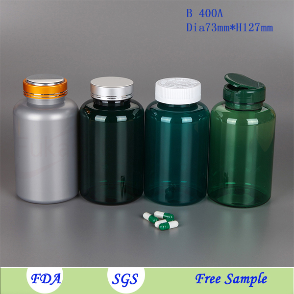 Chemical Industrial Use and PET material green 400cc plastic bottle with flip top cap for Capsule