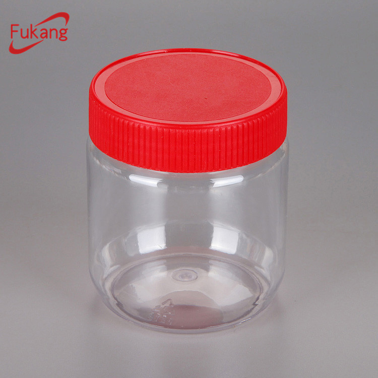 Wide mouth 300ml clear plastic PET food jar with lid