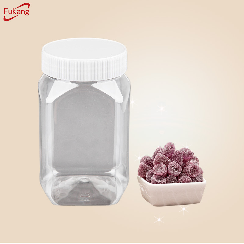 Food grade high quality 500ml square PET plastic packaging jar for nuts cookies