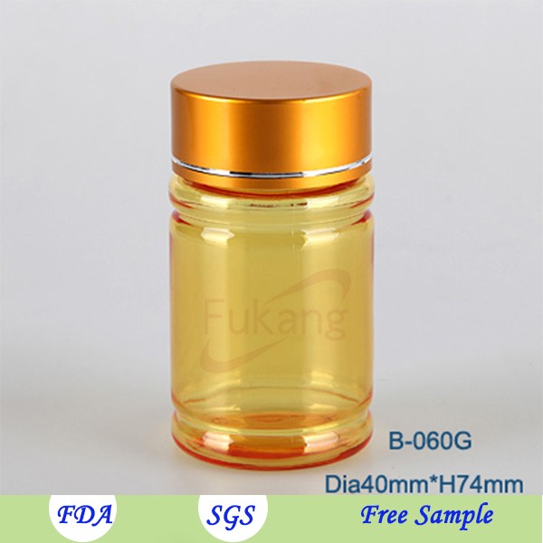 transparent / yellow / amber / green color cylindrical plastic medicine bottle jar with aluminum lid for health food