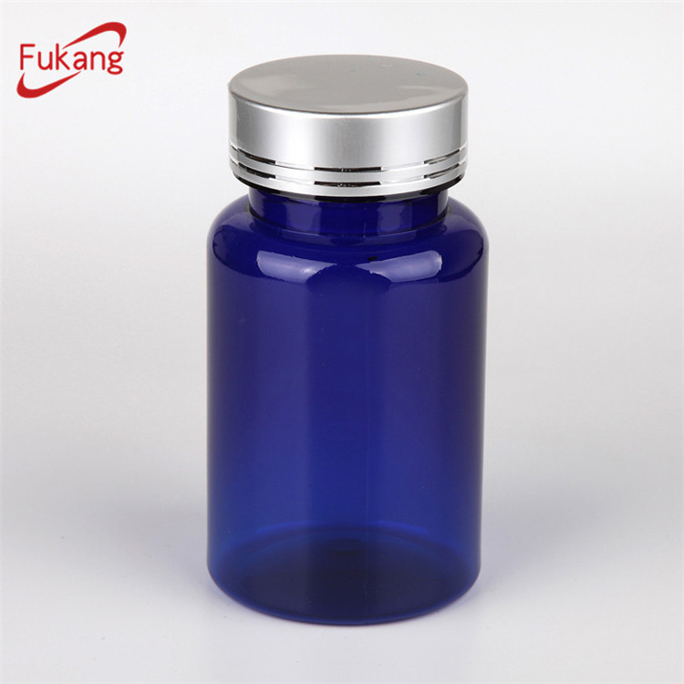 wholesale cobalt blue 120ml plastic biodegradable bottle for capsules with aluminum cap