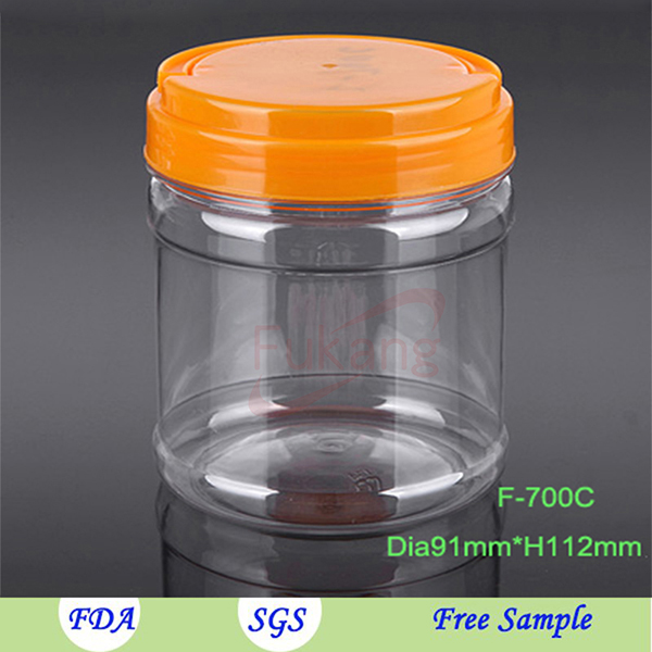 Cylindrical clear bottle 480ml plastic food jar,peanut butter plastic jars