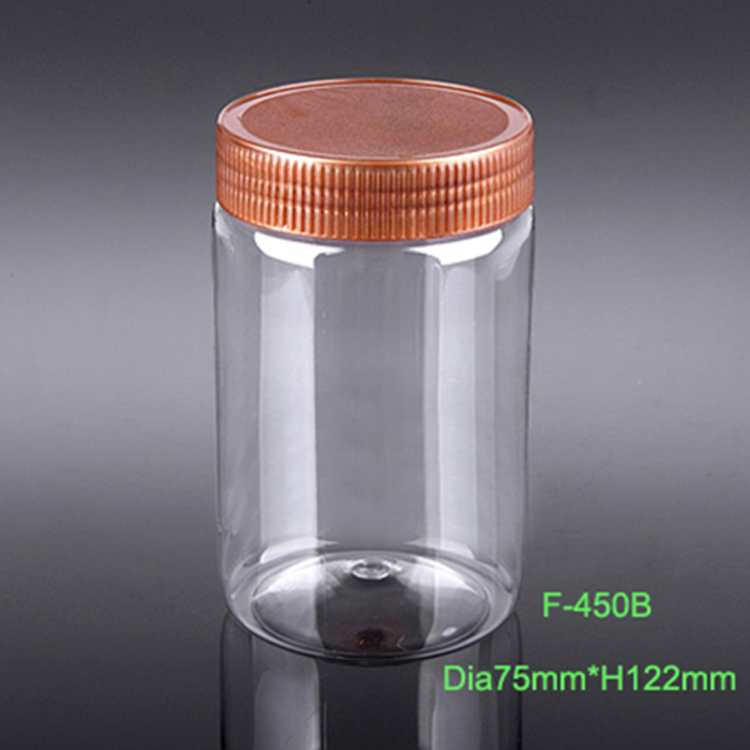 450ml empty round PET container clear thick plastic jar for food packaging