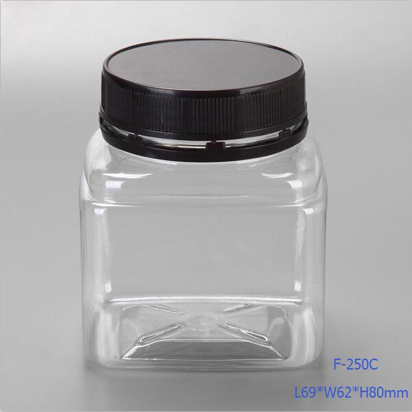 600ml square shaped plastic bottle jar with sliver color seal cap for food grade product / general use packaging candy
