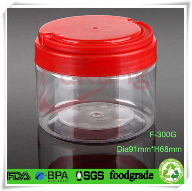 300ml / 450ml / 650ml wide-mouth cylindrical plastic PET jar/container with handle lid for food