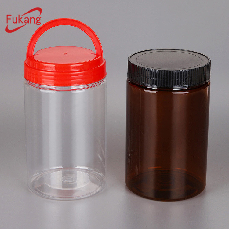 34oz Transparent PET Cylindrical Food Container with Lid, 1 Litre Airtight Plastic Food Jar with Handle Factory
