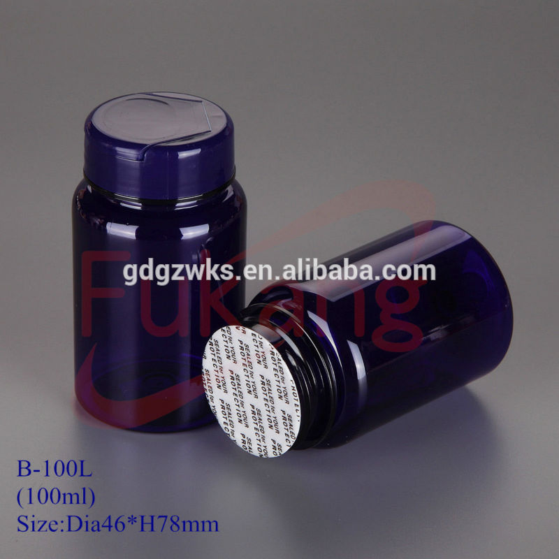40ml black PET plastic chemical bottle for herbal medicine, round vitamin capsules plastic PET bottle with PS screw cap