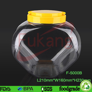 Free sample 5 liter big heart shape pet clear plastic jar for candy, tea, nuts, chocolate,plastic jar