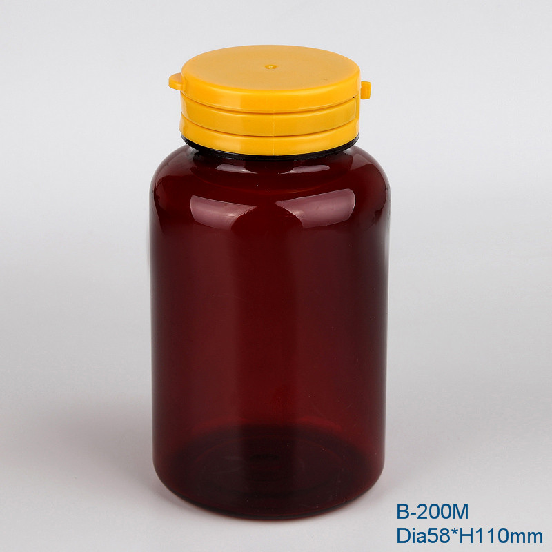 200cc PET round plastic medicine pills bottle