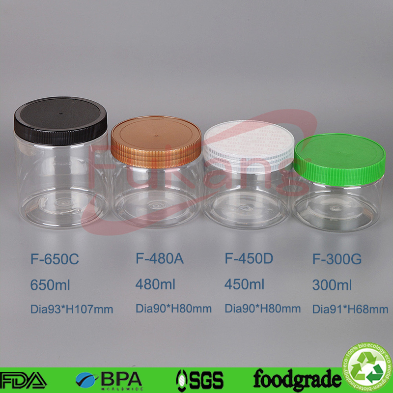 Hot Sale Custom 300ml Wide Mouth PET Plastic Food Packaging Jar