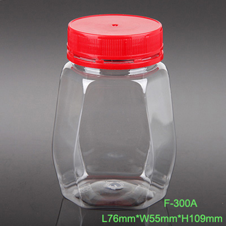 250ml hexagonal PET plastic food grade jar container packaging sweet honey with custom made printing