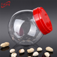 1 Liter ball shape PET plastic cookies jar and handle lid wholesale,plastic cookies PET jar bottle
