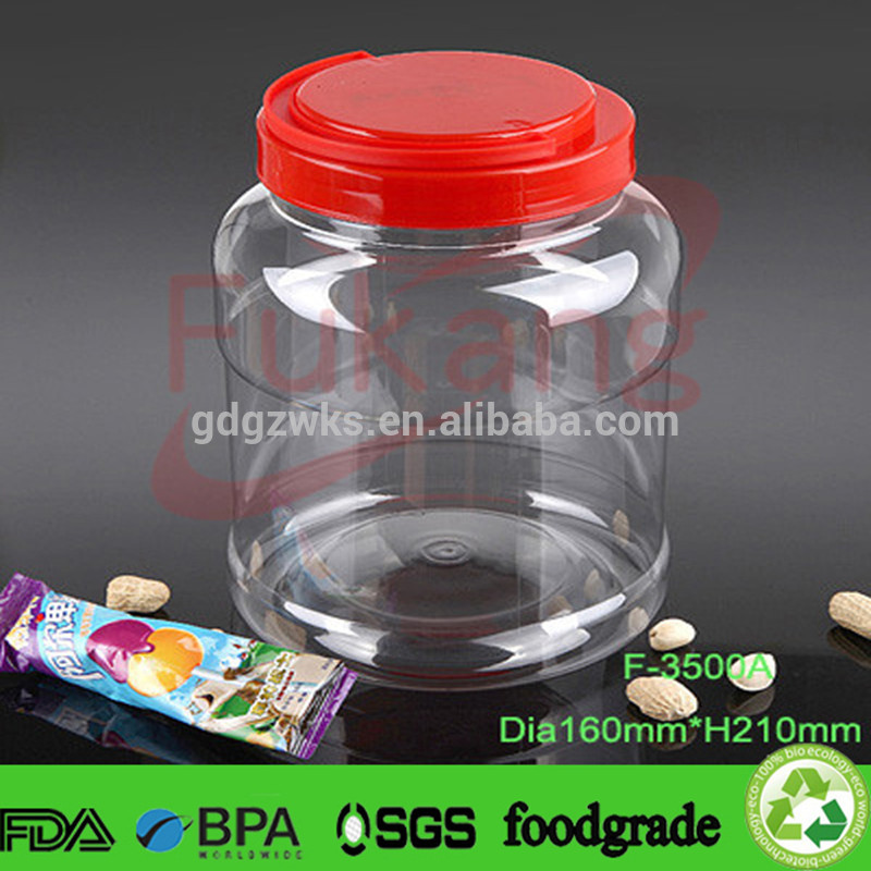 Large Size 3.5L Clear PET Plastic Jar with Handle Lid