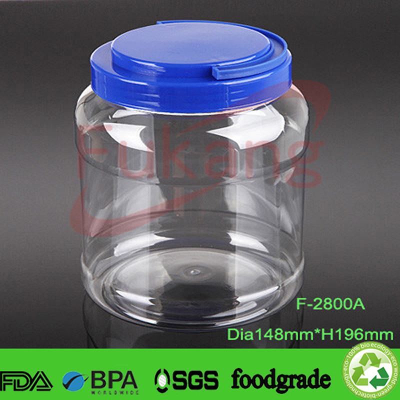 3.5 Liter wide-mouth clear PET plastic round bottle with red handle lid packing dry food and toy gift