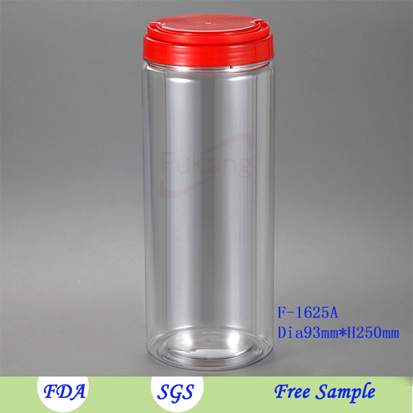 Free sample 1liter round shape and wide mouth PET plastic candy jar or container with metal cap and screw cap